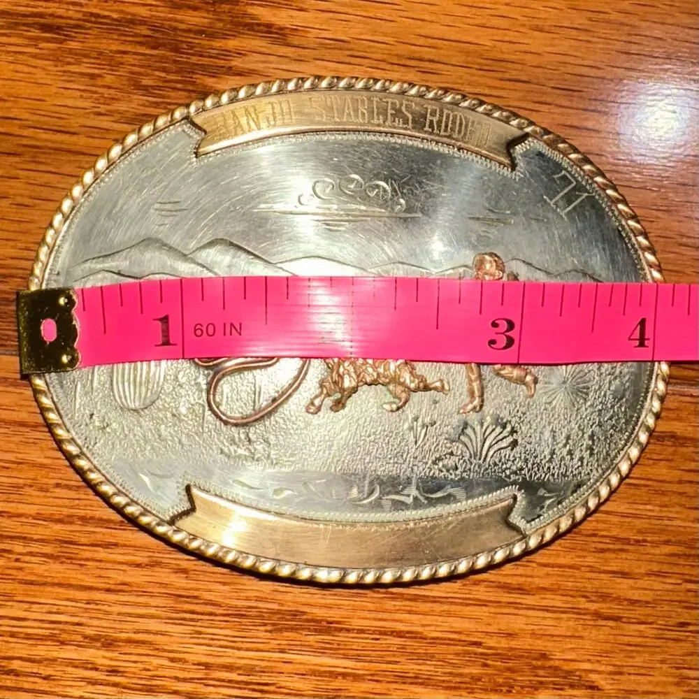Vintage Irvine & Jachens German Silver 1971 Banjo Stables Rodeo Belt Buckle